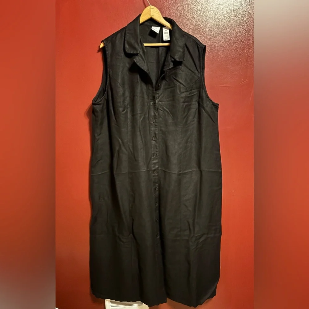 Emma James Sleeveless Button-Front Dress Women’s Size 22W Black Linen Minimalist - Picture 1 of 7
